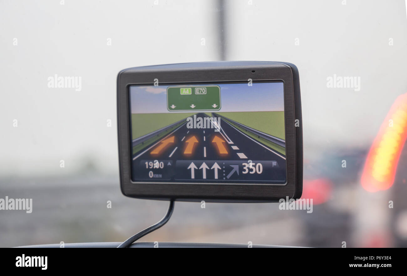 GPS/Auto Navigationssystem/GPS-Gerät in ein Auto, ein Satellitennavigationssystem. Stockfoto