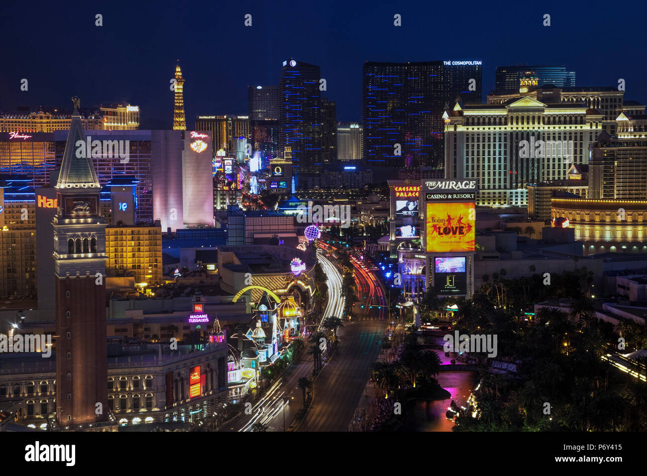 USA, Nevada, Las Vegas, The Strip, Las Vegas Boulevard, hohe Vantage Ansicht, Sonnenuntergang Stockfoto