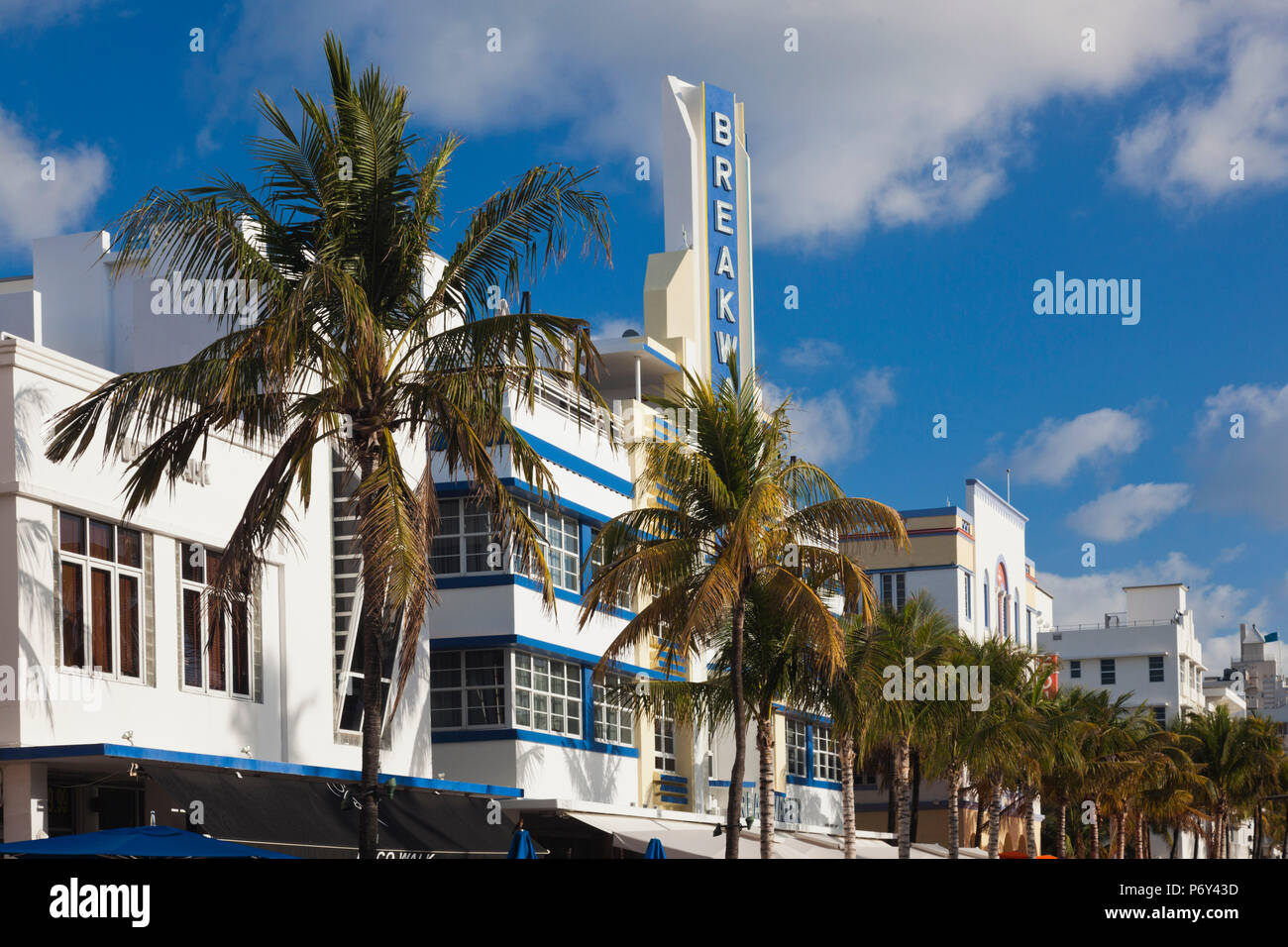 USA, Miami Beach, South Beach, Ocean Drive, Art-deco-Hotels am Morgen Stockfoto