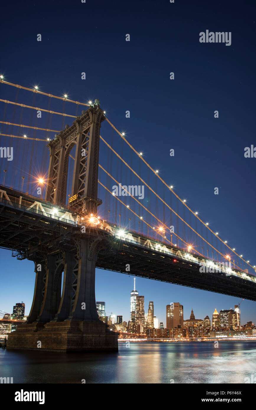 USA, New York, New York City, Lower Manhattan und Manhattan Bridge Stockfoto