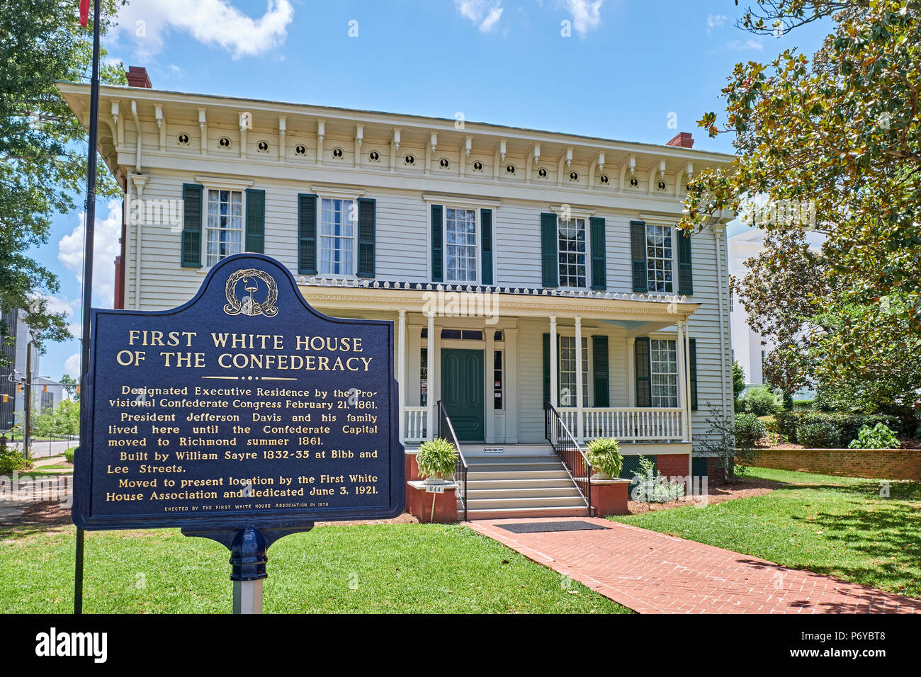 Haupteingang Außenseite der erste Weiße Haus der Konföderierten ein Bürgerkrieg historische Wahrzeichen und Touristenattraktion in Montgomery Alabama USA. Stockfoto