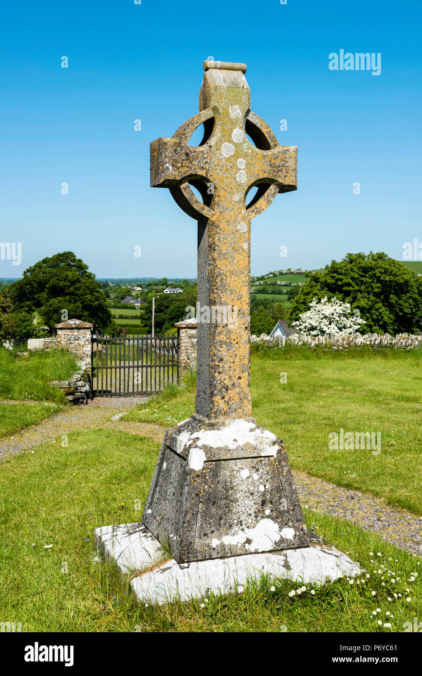 Old Kilcullen (Cill Chuilinn), County Kildare, Provinz Leinster, Irland, Europa. Hohes Kreuz in der alten historischen Friedhof. Stockfoto