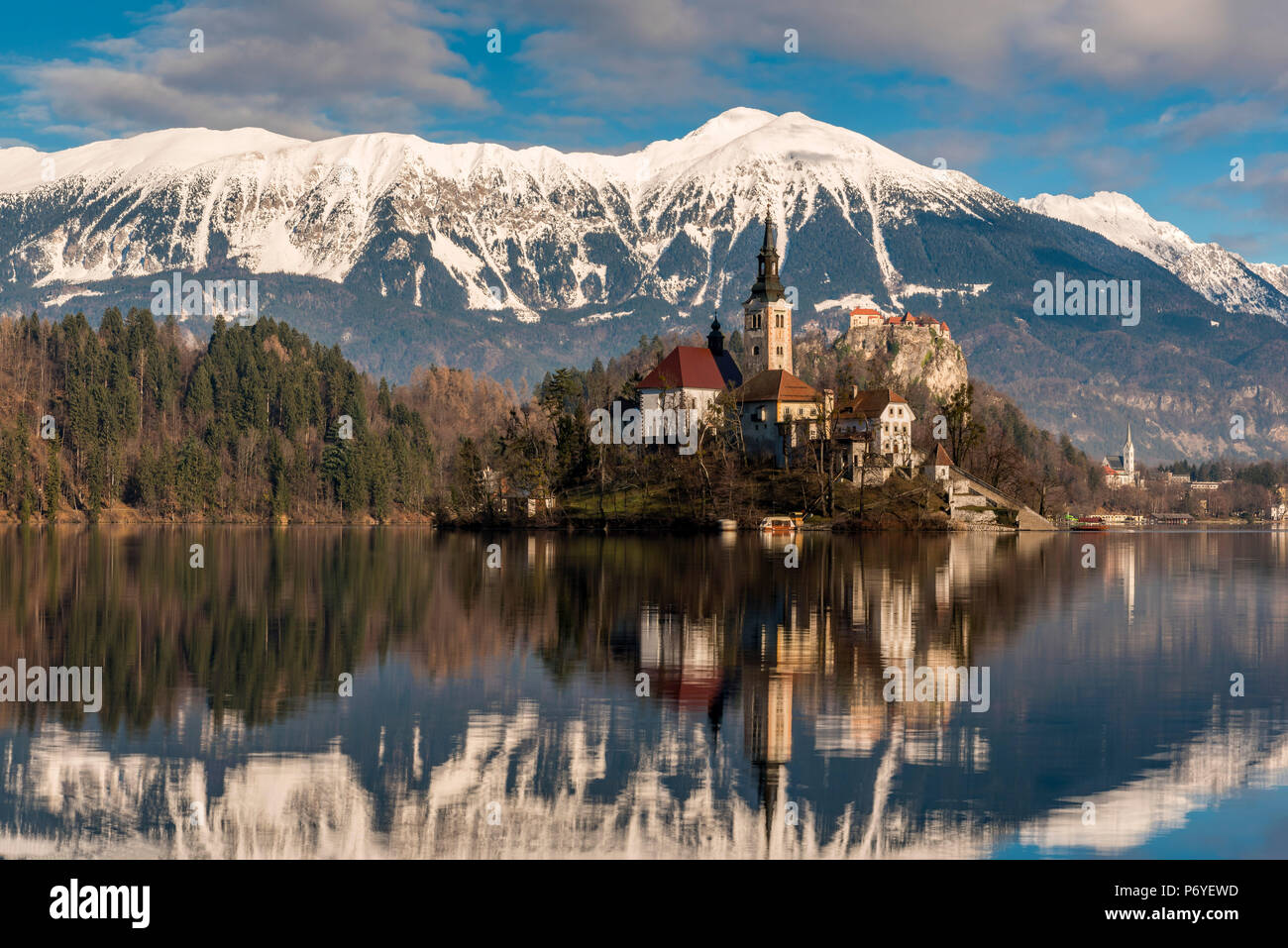 Kirche der Himmelfahrt Mariens, der See von Bled, Obere Krain, Slowenien Stockfoto