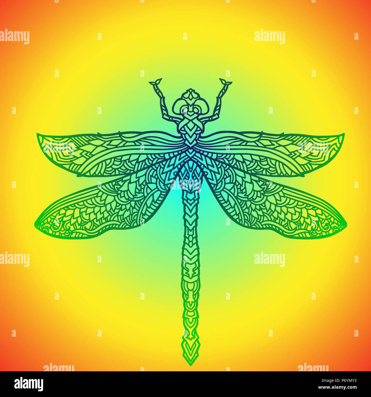 Blue Dragonfly in Mandala Stil. Stilisierte Insekt. Boho Vector Illustration. Ethnische Muster. Stock Vektor