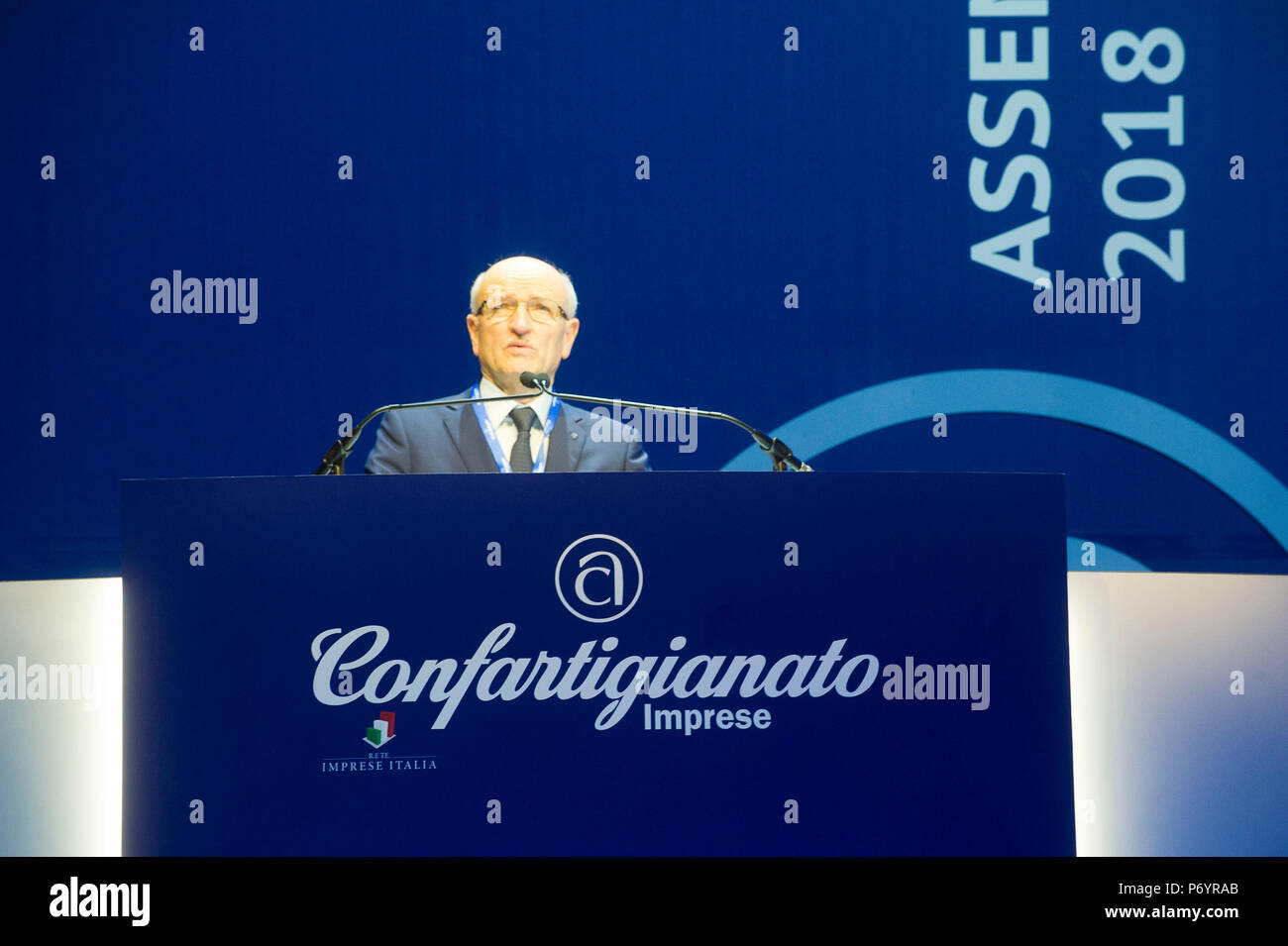 Italien, Rom, 2018 Hauptversammlung der Handwerker im La Nuvola EUR Congress Center. Giorgio Merletti, General Präsident des Confatigianato Stockfoto