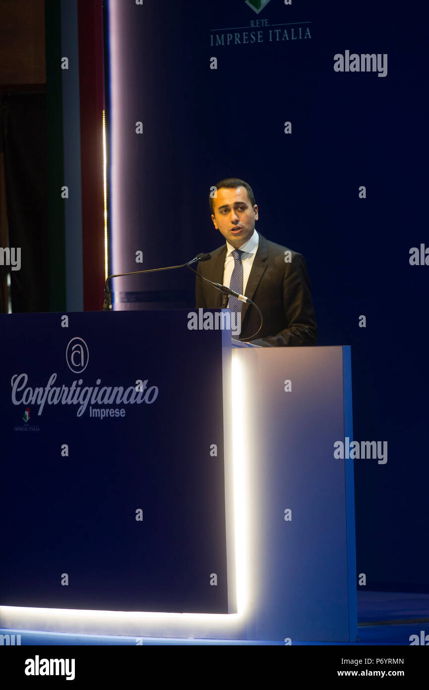 Italien, Rom, Luigi Di Maio, Führer der Fünf-Sterne-Bewegung (M5S) zum Vizepräsidenten des Rates der Verkehrsminister der Italienischen Republik von 2018. Stockfoto