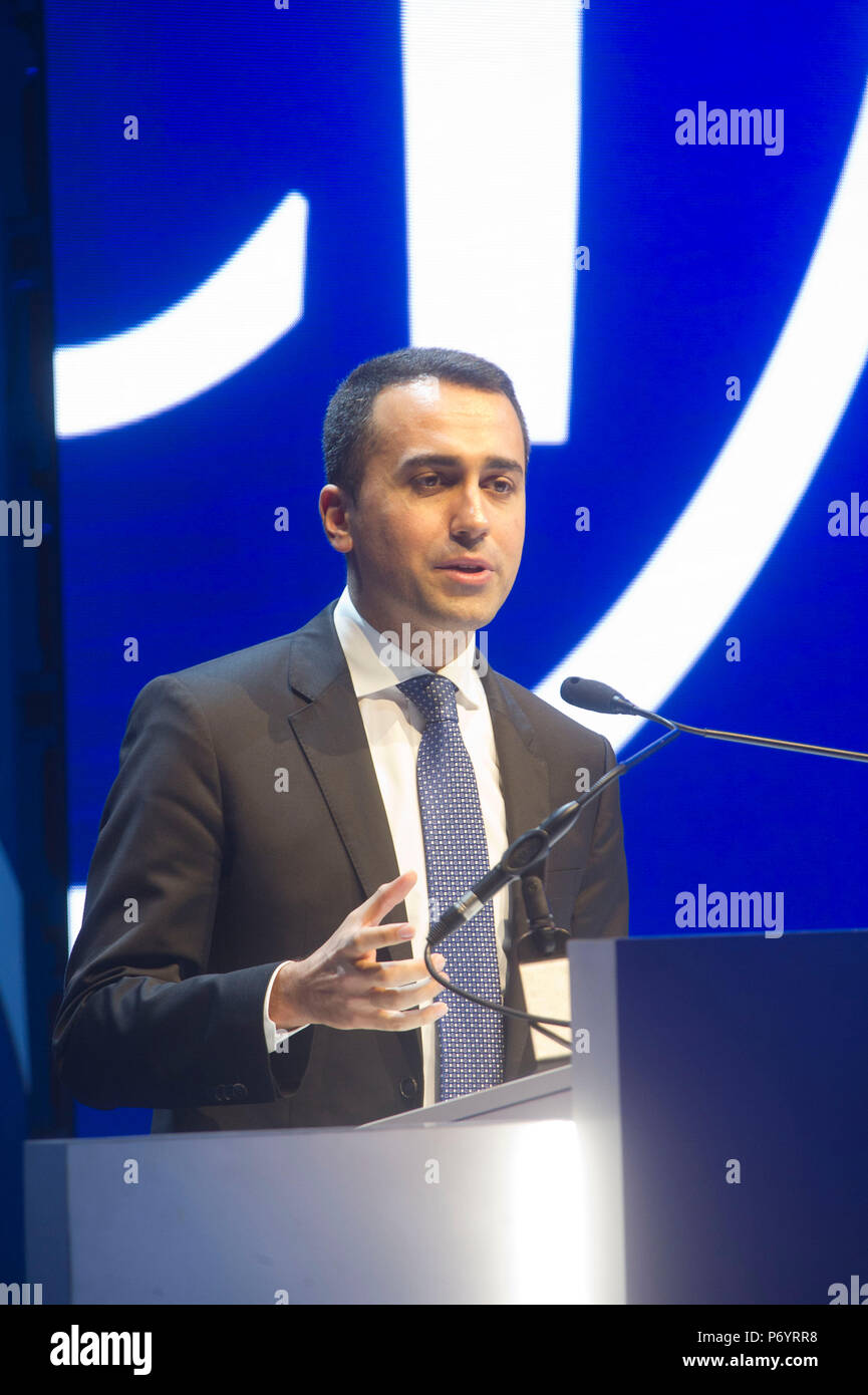 Italien, Rom, Luigi Di Maio, Führer der Fünf-Sterne-Bewegung (M5S) zum Vizepräsidenten des Rates der Verkehrsminister der Italienischen Republik von 2018. Stockfoto