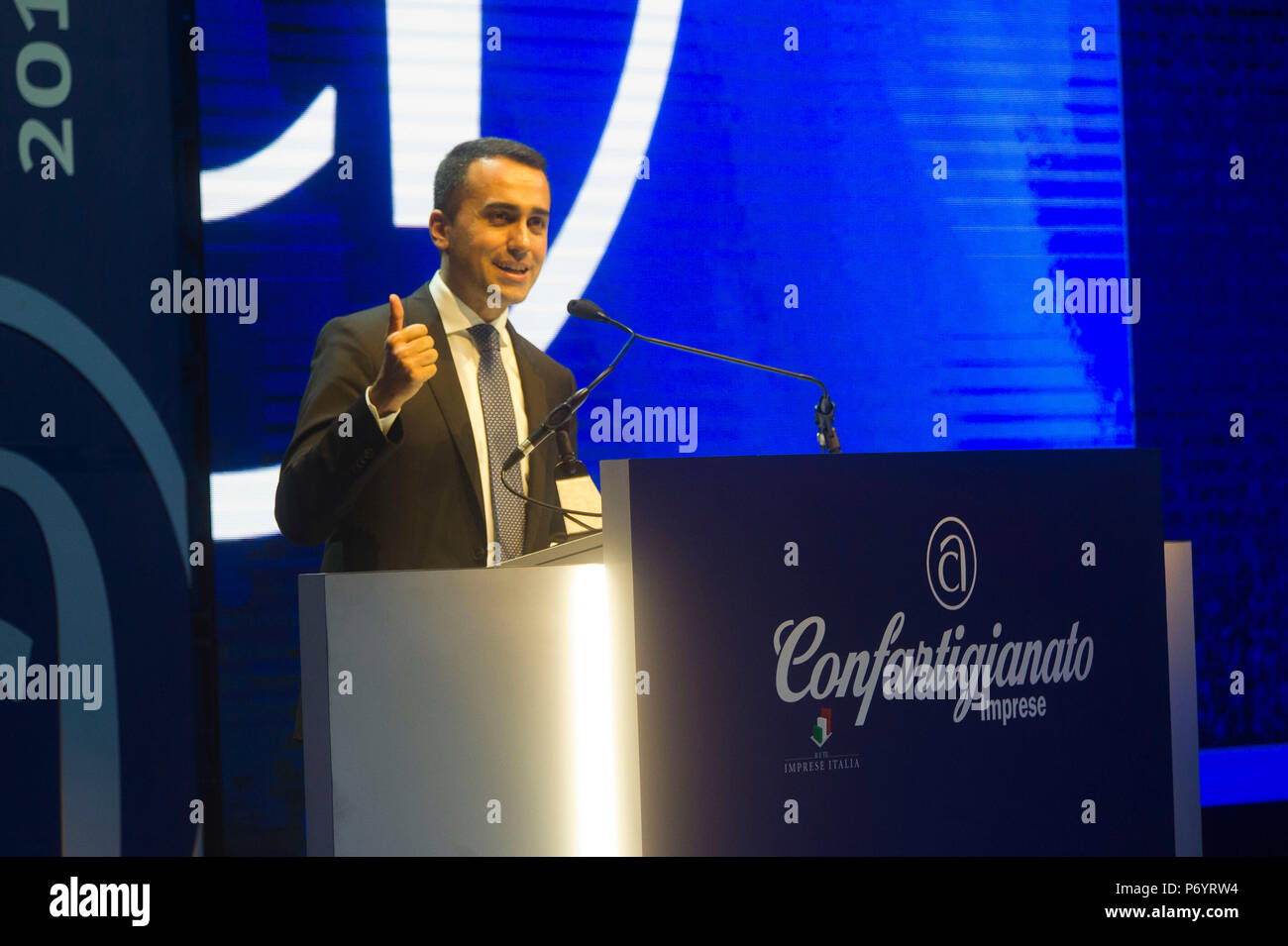 Italien, Rom, Luigi Di Maio, Führer der Fünf-Sterne-Bewegung (M5S) zum Vizepräsidenten des Rates der Verkehrsminister der Italienischen Republik von 2018. Stockfoto