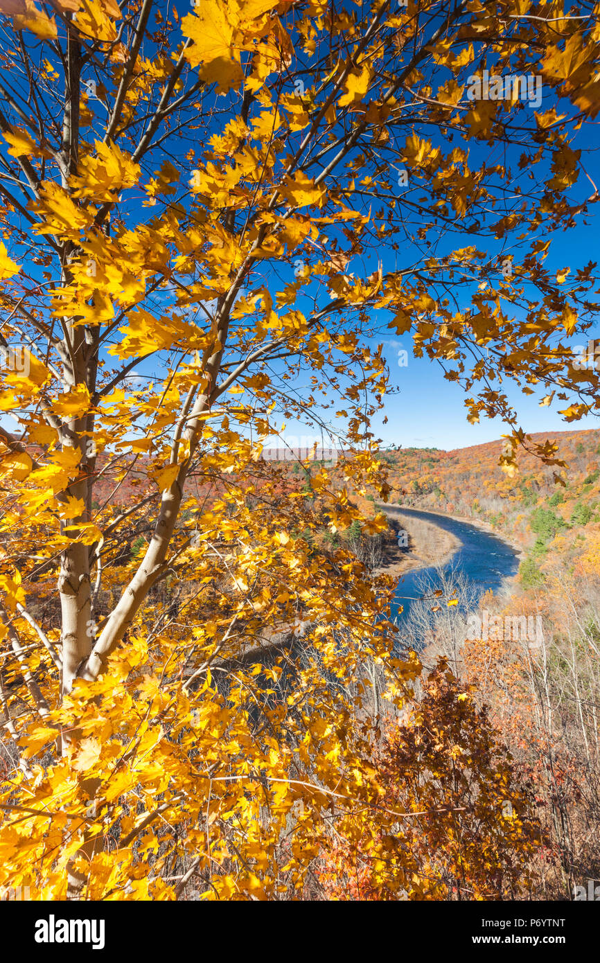 USA, Pennsylvania Pocono Mountains, Port Jervis, Erhöhte Ansicht des Delaware River, Herbst Stockfoto