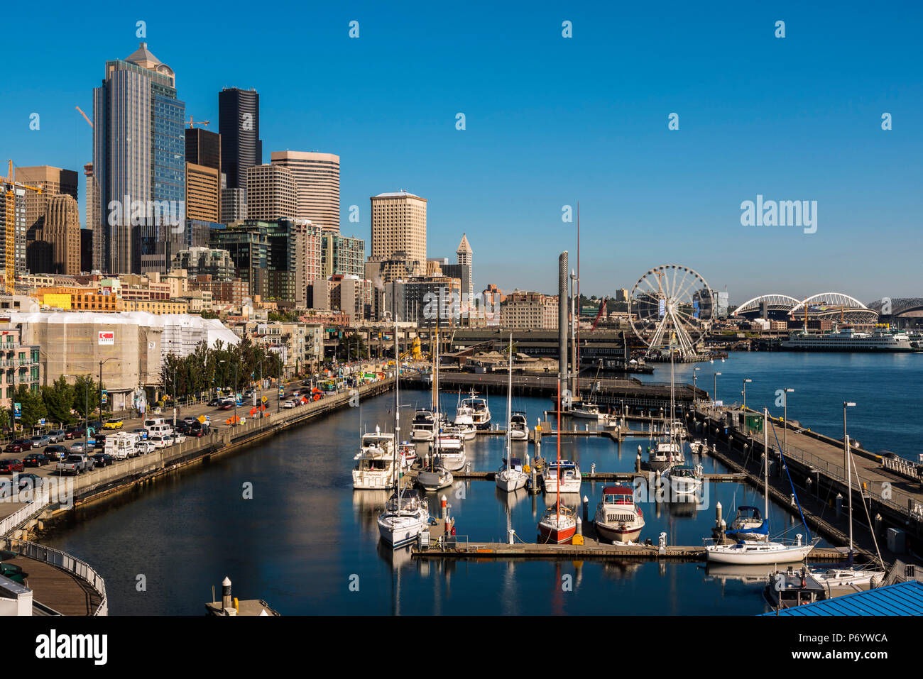 Hafen und Innenstadt von Skyline, Seattle, Washington, USA Stockfoto