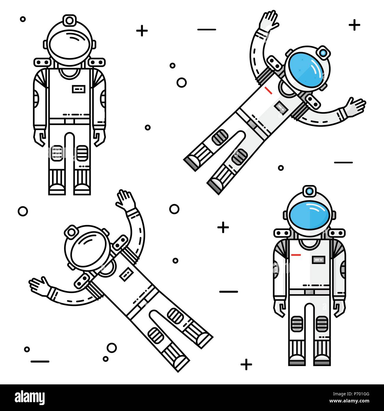 Astronaut im Weltraum. Bemannte Mission zum Mars. Für web design und Application Interface, auch nützlich für Infografiken. Dünne Linie Symbol. Vector Illustration Stock Vektor