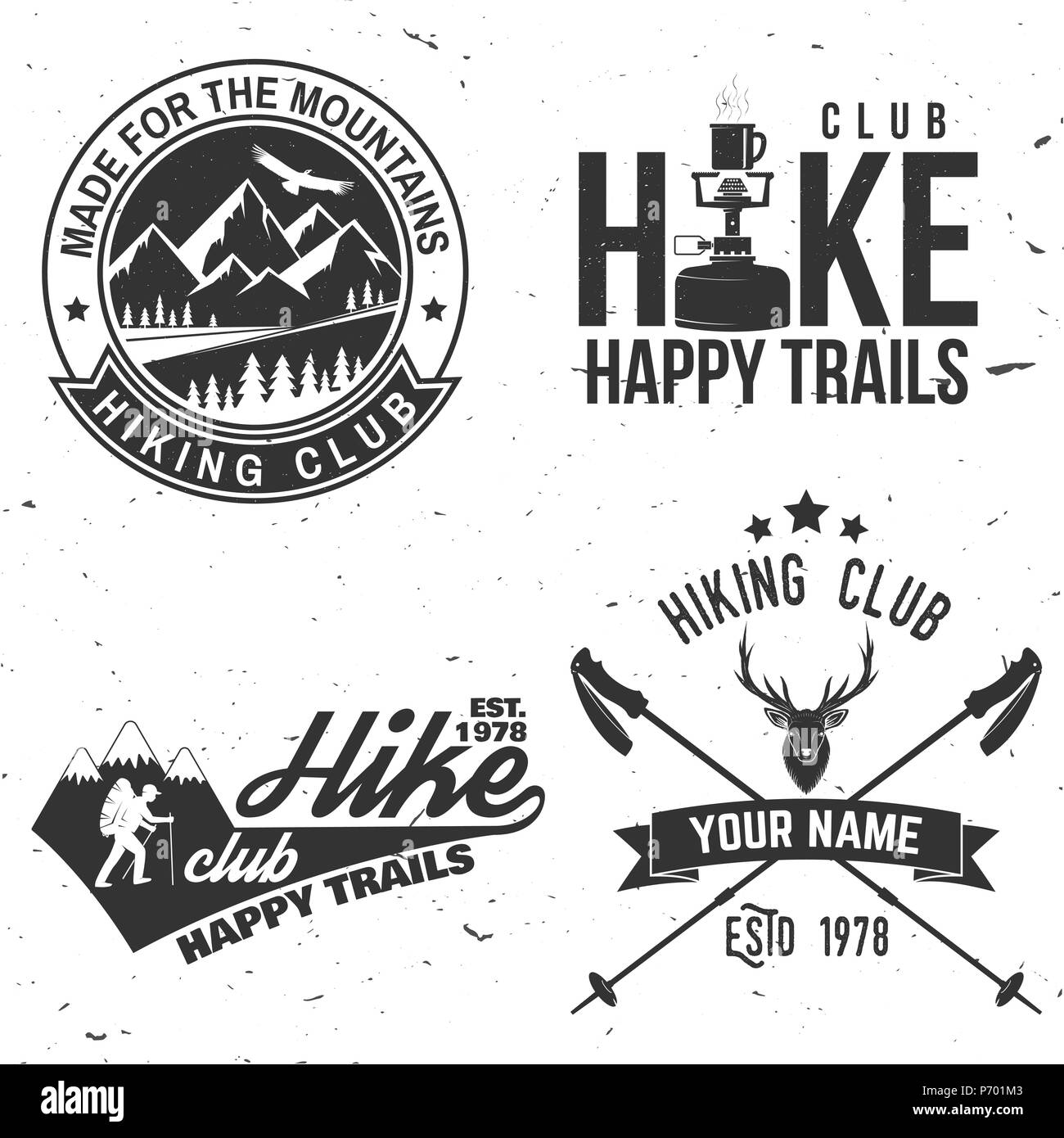 Satz von extremen Abenteuer Abzeichen. Berge Ähnliche typografische Anführungszeichen. Vector Illustration. Konzept für Hemd oder Logo, Print, Stempel. Wandern club Design Stock Vektor