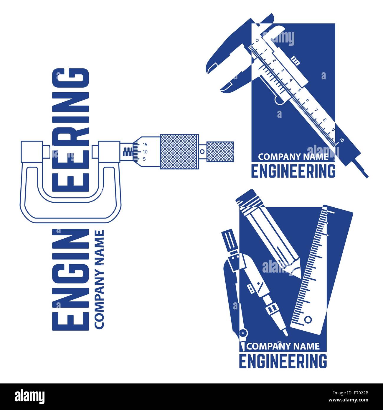 Satz von Engineering Company Logo Schablone auf den weißen Hintergrund. Vector Illustration. Engineering Symbol für Ihre Web site Design, Logo, App, UI. Stock Vektor