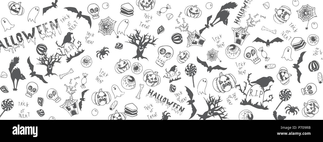 Halloween lustige Doodles vollständigen Vektor großes Banner Stock Vektor