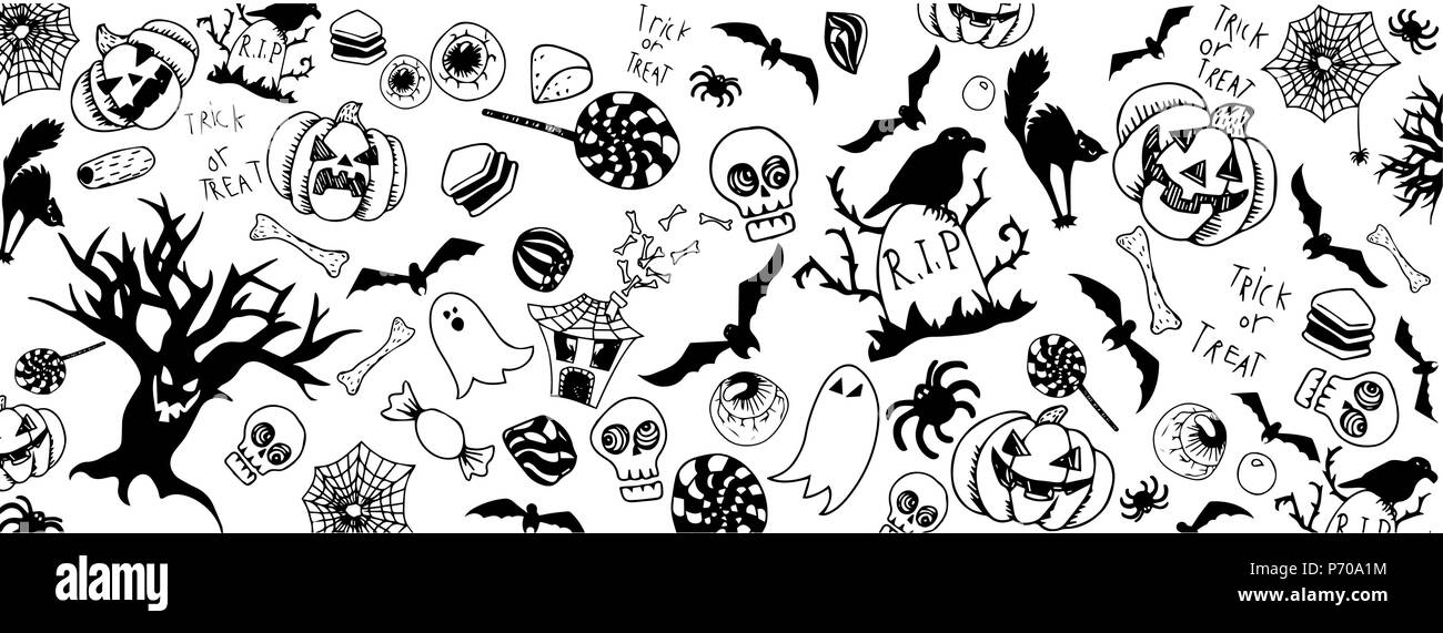 Halloween lustige Doodles vollständigen Vektor großes Banner Stock Vektor