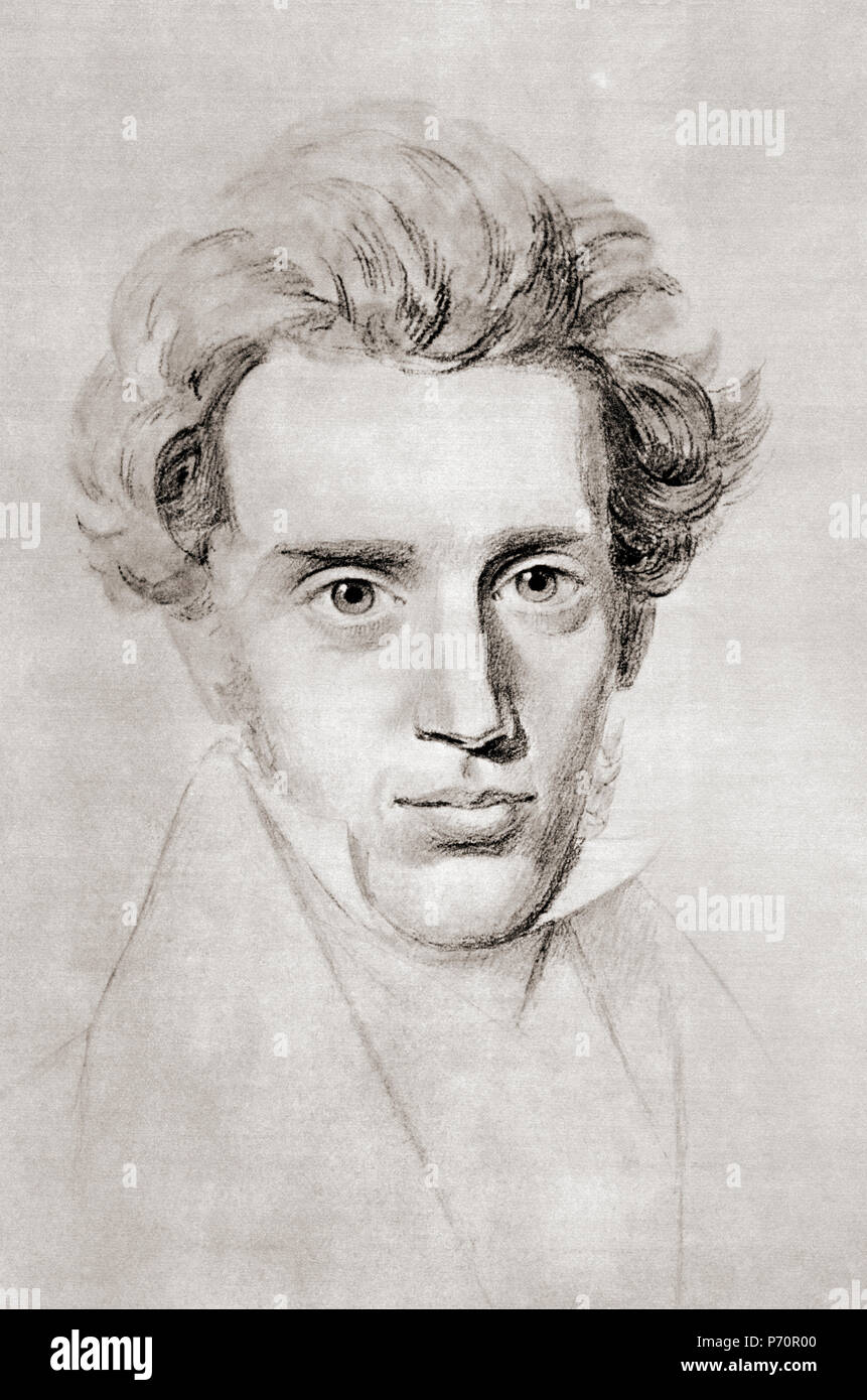 Søren Aabye Kierkegaard, 1813 - 1855. Dänische Philosoph, Theologe, Dichter, Sozialkritiker und religiösen Thema. Nach einer zeitgenössischen Print. Stockfoto