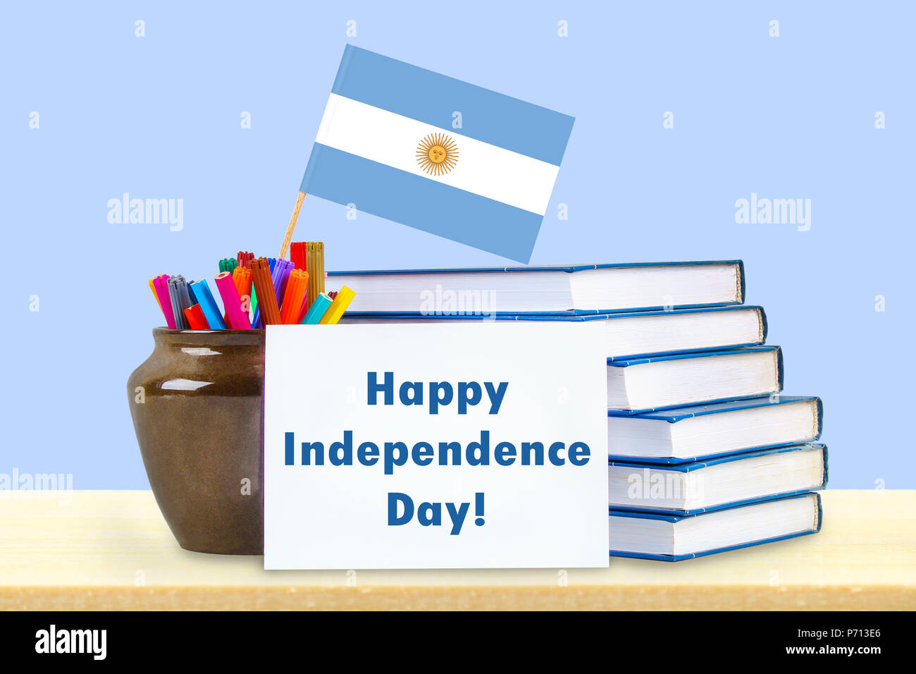 Tag der Unabhängigkeit mit Argentinien Flagge und Hinweis für Text Stockfoto
