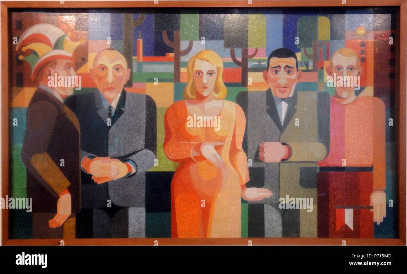 . Zeitgenossen. English: Mit dem Bild: Sänger Willi Ostermann, Oberbürgermeister Konrad Adenauer, Soubrette Trude Alex, Boxer Hein Domgörgen, der Künstler Heinrich Hoerle selbst. 1931/1932 140 Hoerle Zeitgenossen-2 Stockfoto