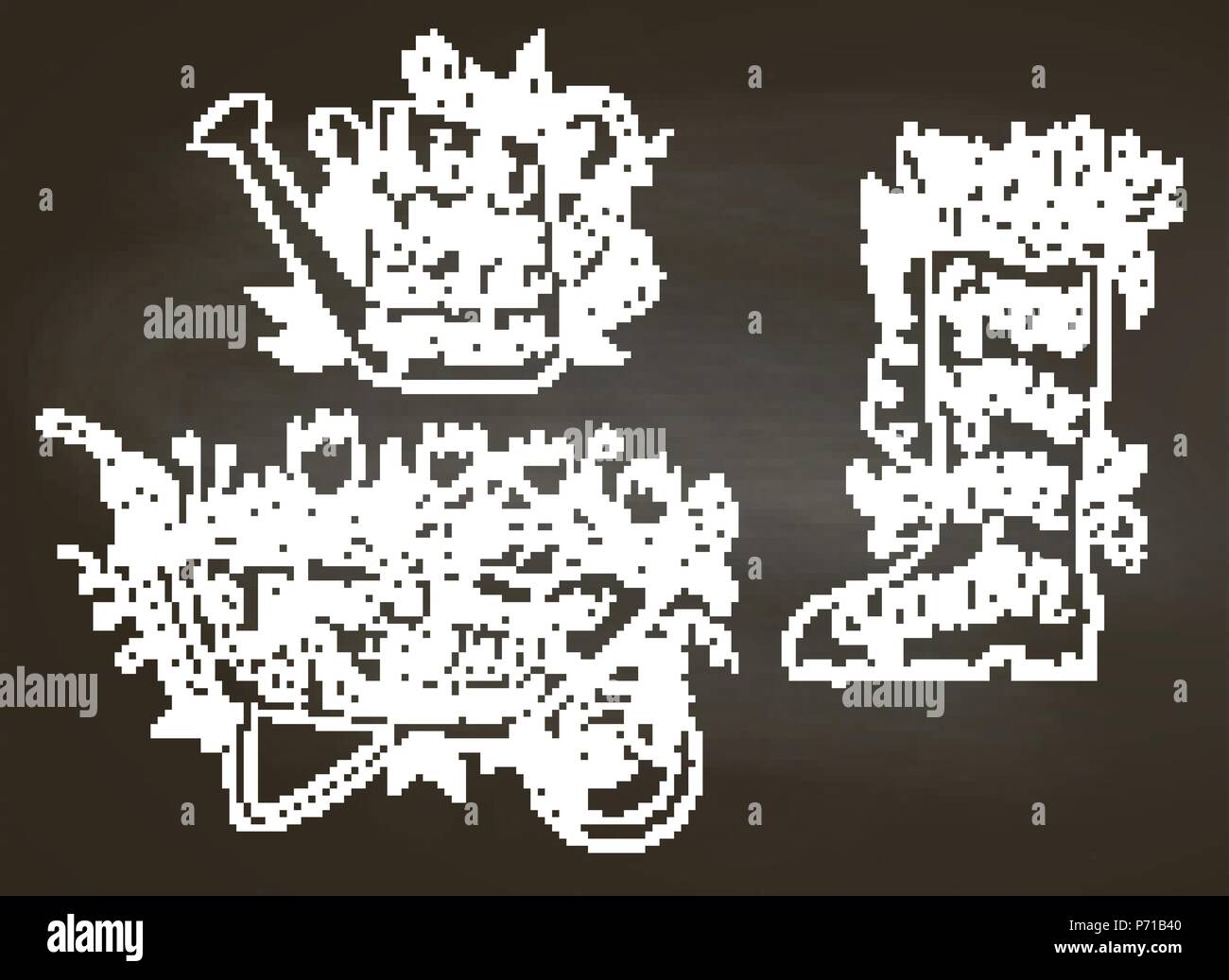 Sammlung von Chalk Kontur Gartenarbeit Plakate mit inspirational Quotes auf der Tafel. Gartenarbeit Typografie Poster. Stock Vektor