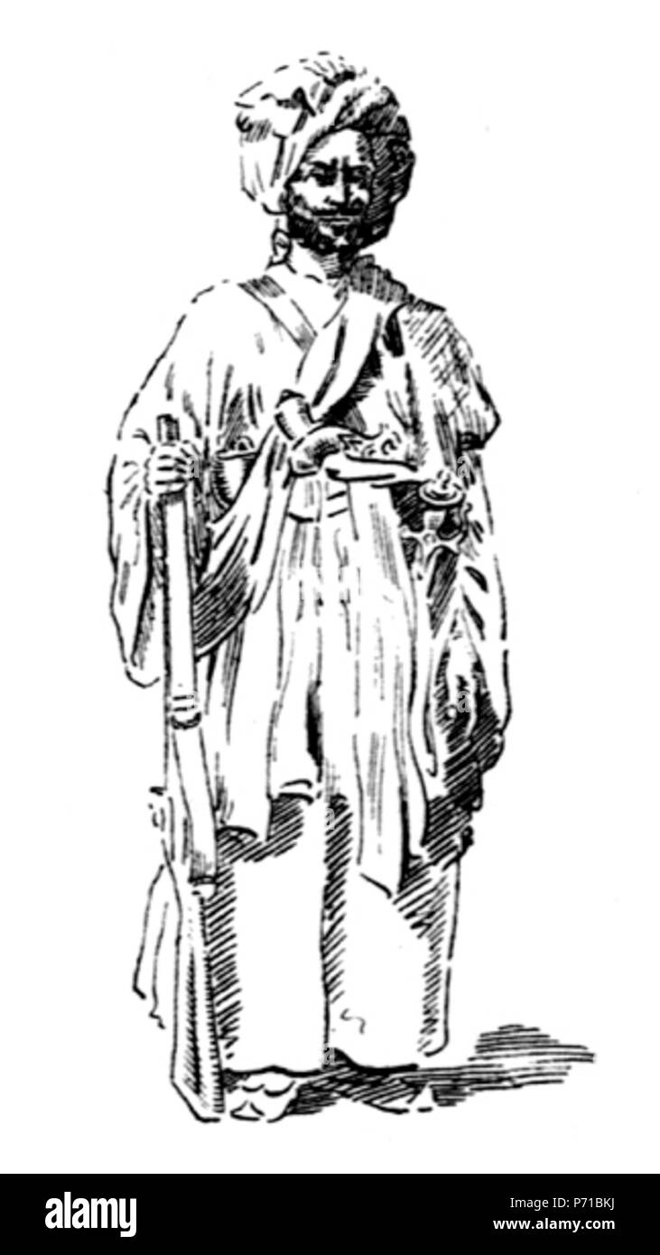 Englisch: eine Khyberi von Queen's eigenen Korps von Führungen, 1853. Skizze von Maj AC Lovett, Ca. 1910. In "Die Armeen von Indien", 1911 veröffentlicht. 1911 3 ein Khyberi von Queen's eigenen Korps von Führungen, 1853 Stockfoto