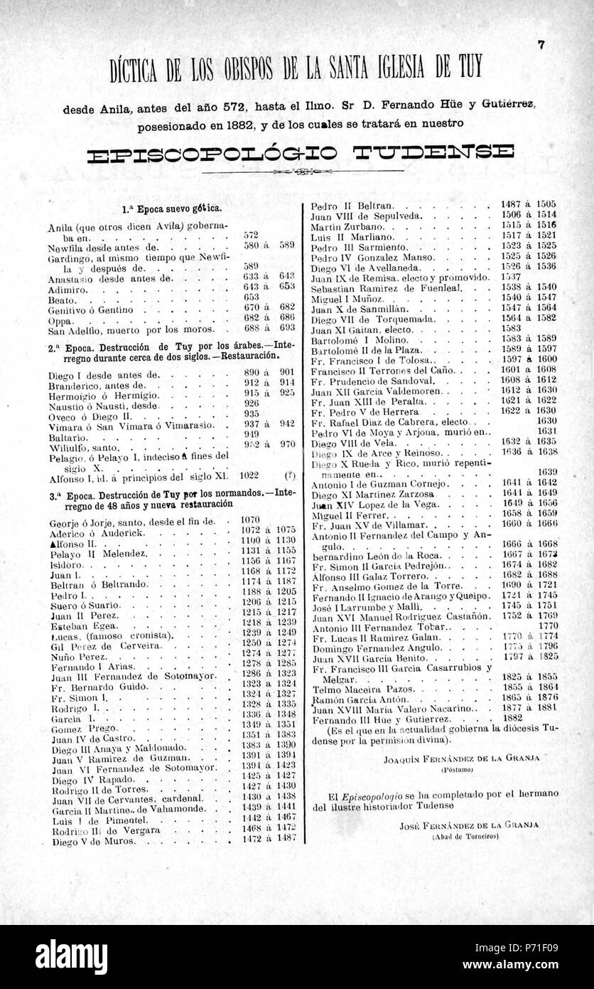 27 Díctica de los obispos de la Santa Iglesia de Tuy, en Galicien Diplomática, 1892 Stockfoto