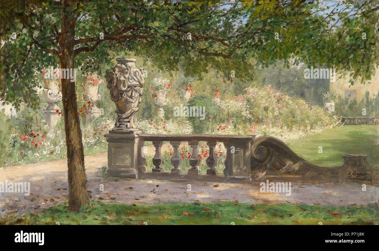 Motiv aus dem mirabell-park. Salzburg, rückseitig signiert L. Begas-Parmentier, Reste eines Etikettes handschriftlichen Mirabel Garten, L. Begas-Parmentier, Mittags, Berlin..., Öl auf Leinwand, 40,5 x 67 cm. 1920 54 Luise Begas-Parmentier Motiv aus dem Mirabell-Park Stockfoto