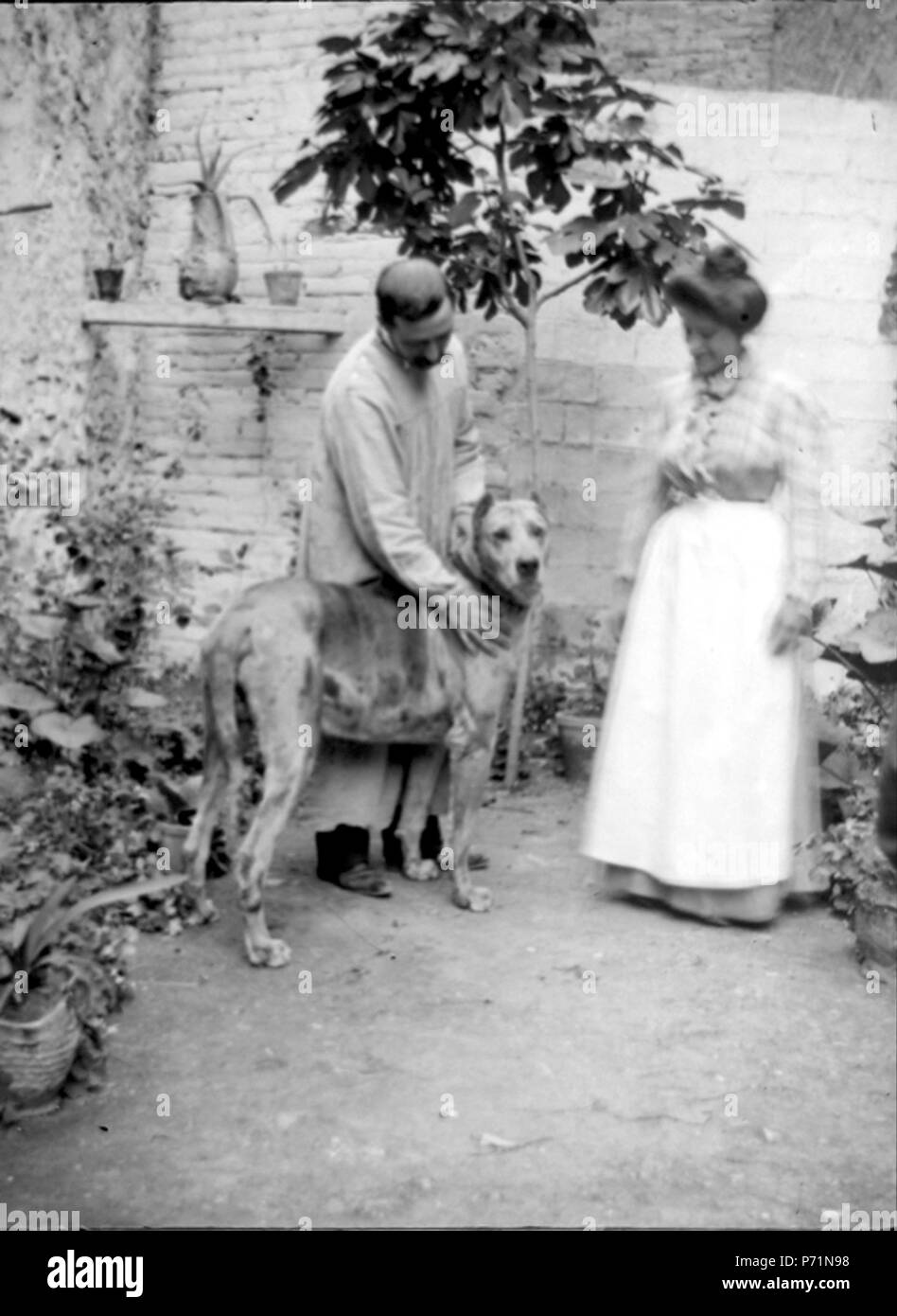 Englisch: Còpia digitale del negatiu Original de vidre Llegat Dolors Moros, 2010 Museu d'Art Jaume Morera, Lleida. 3042. 30. November 1899 9 Baldomer Gili Roig. Parella amb un-Gos (Barcelona) Stockfoto