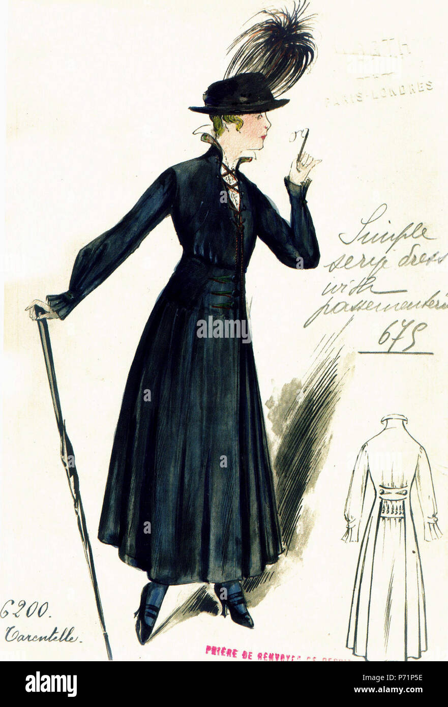 . Deutsch: Das Design des Kleides Carentelle. :", ". . Englisch: aus der Sammlung des Hauses Wert. :. . 1916 34 Kleid Carentelle von Haus der Wert 1916 Stockfoto