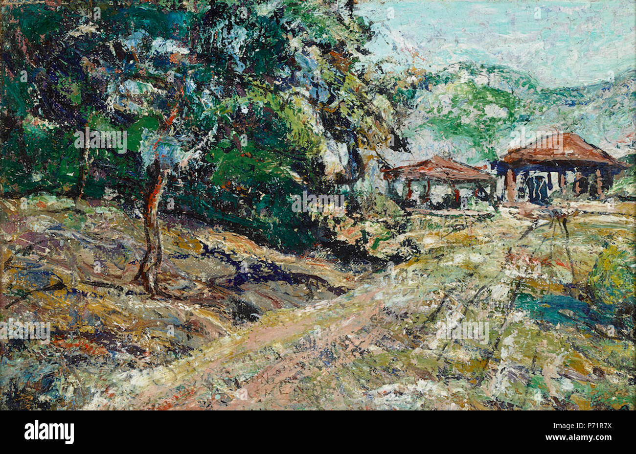 Englisch: Skizze für Wandbild in Post in Short Hills, New Jersey von Ernest Lawson, 8 x 12 Zoll (20,3 x 30,5 cm), Öl auf Karton, 1939. 1939 38 Skizze für Wandbild in Post in Short Hills, New Jersey von Ernest Lawson Stockfoto