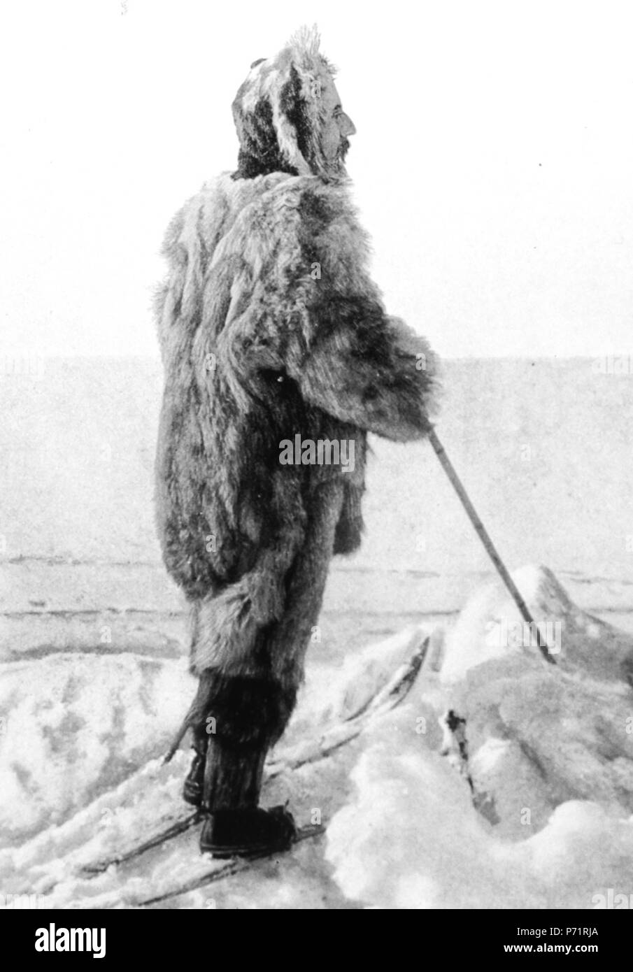 Norsk Bokmål: Roald Amundsen ved Svartskog, Bunnefjorden, 7. mars 1909. 7 März 1909 1 Amundsen-in-Eis Stockfoto