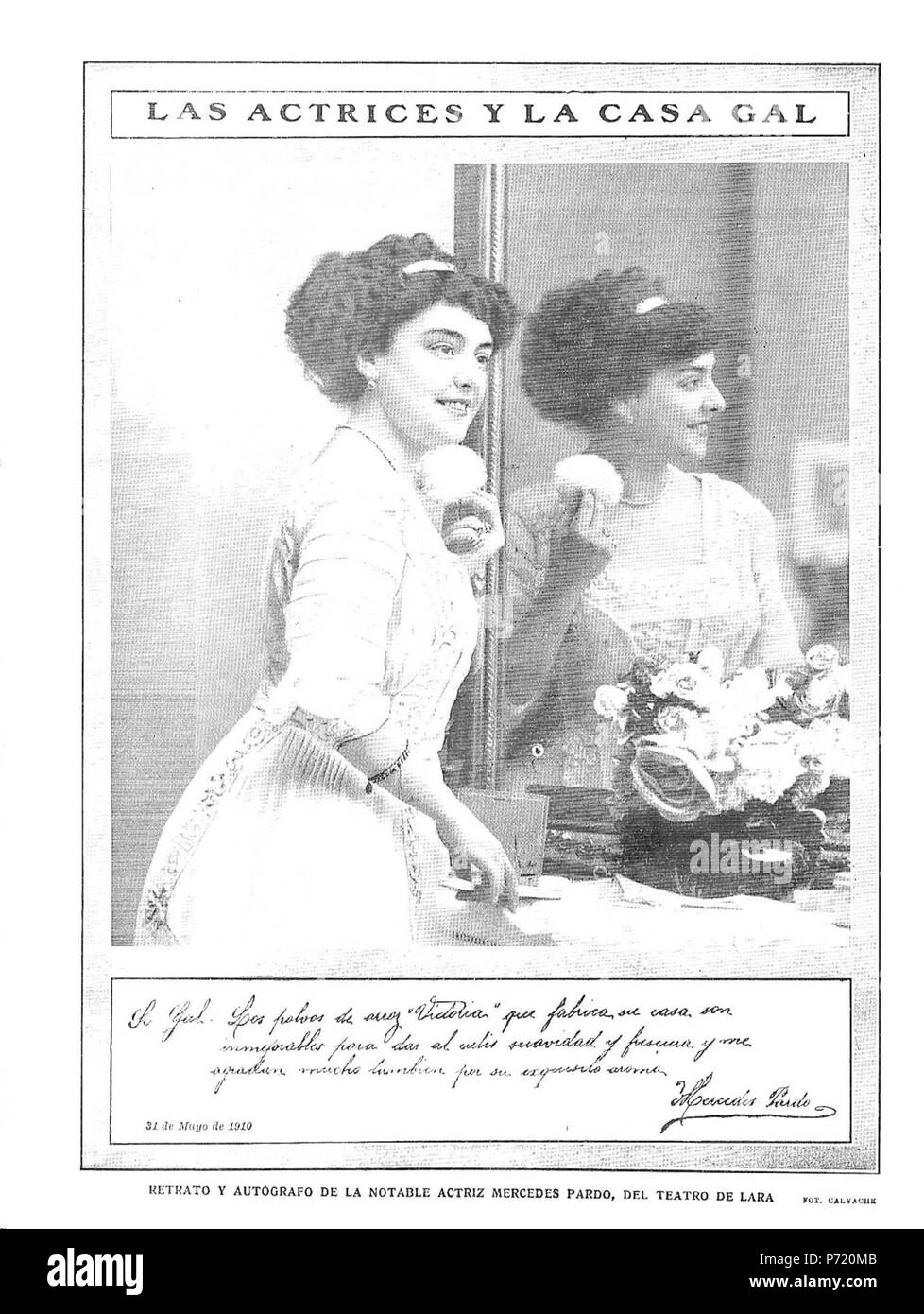 2 1910-06-09, Nuevo Mundo, Retrato autógrafo y de Mercedes Pardo, Calvache Stockfoto