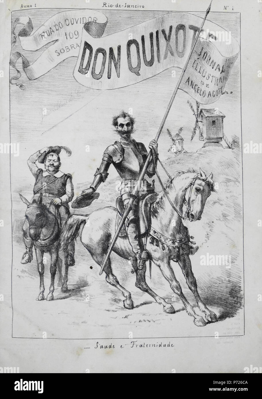 Português: Capa tun Periódico" Don Quixote (ano 1, Número 1, 1895), editado por e ilustrado Angelo Agostini (1843-1910). 3. Oktober 2013, 18:55:13 27 Don Quixote 1895 Ano1n1 Stockfoto