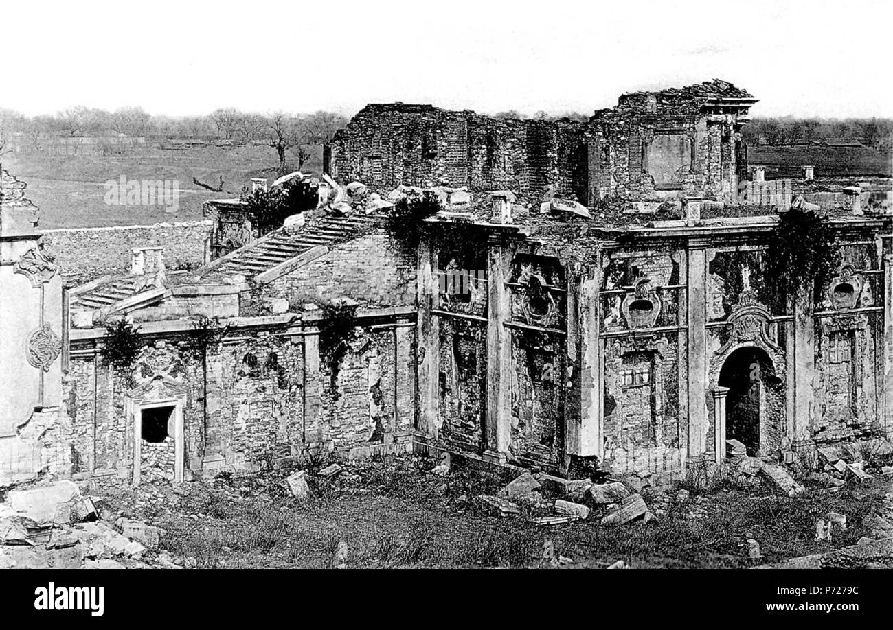 165 Mittelgebäude im europäischen Stil und Wasseranlagen von Yüanmingyüan Stockfoto