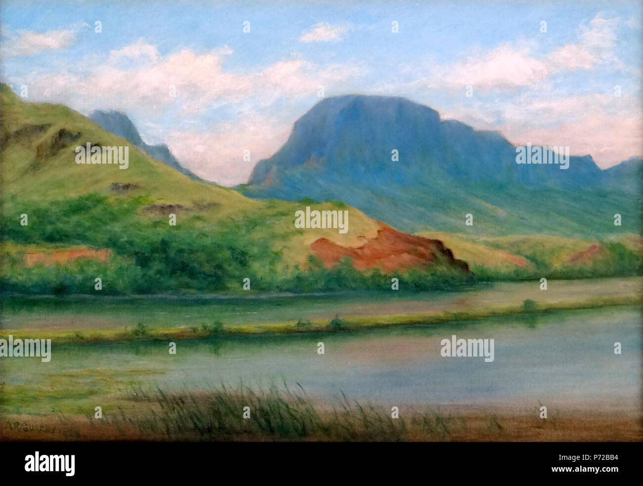 Englisch: menehune Fischteich (Alekoko Fischteich), Haupu Berg, Kauai, Hawaii von Alfred Richard Gurrey, Sr., 1928, Öl auf Leinwand, 14.25 x 20.25 in. . 1928 31 Menehune Fischteich, Haupu Berg, von Alfred Richard Gurrey, Sr., 1928 Stockfoto