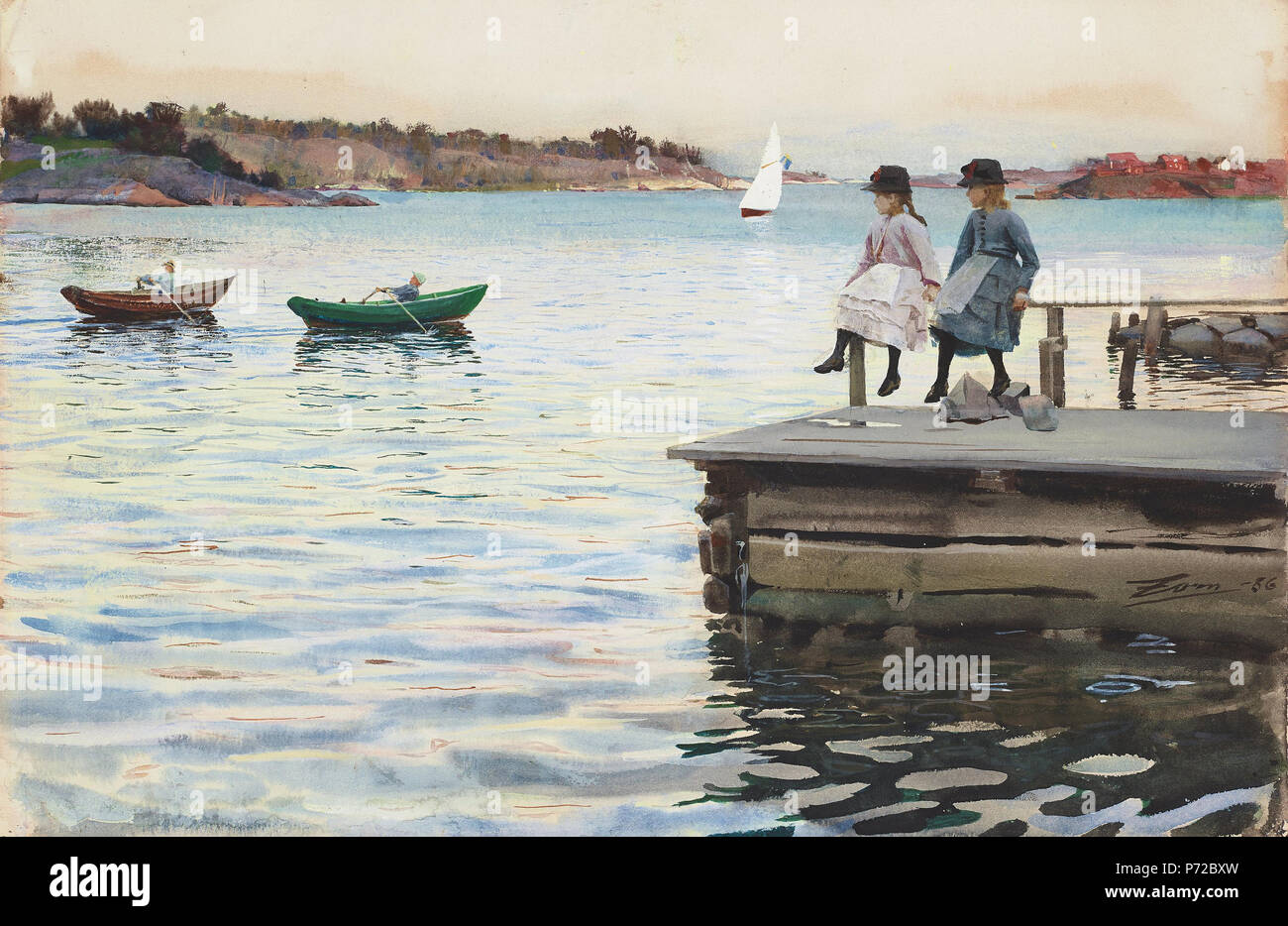 . Svenska: Kapprodd Englisch: Boat Race. Englisch: ein Boot Rennen zwischen zwei Jungen auf der Insel Dalarö, in den Stockholmer Schären. . 1886 8 Anders Zorn - "Kapprodd' 1886 Stockfoto