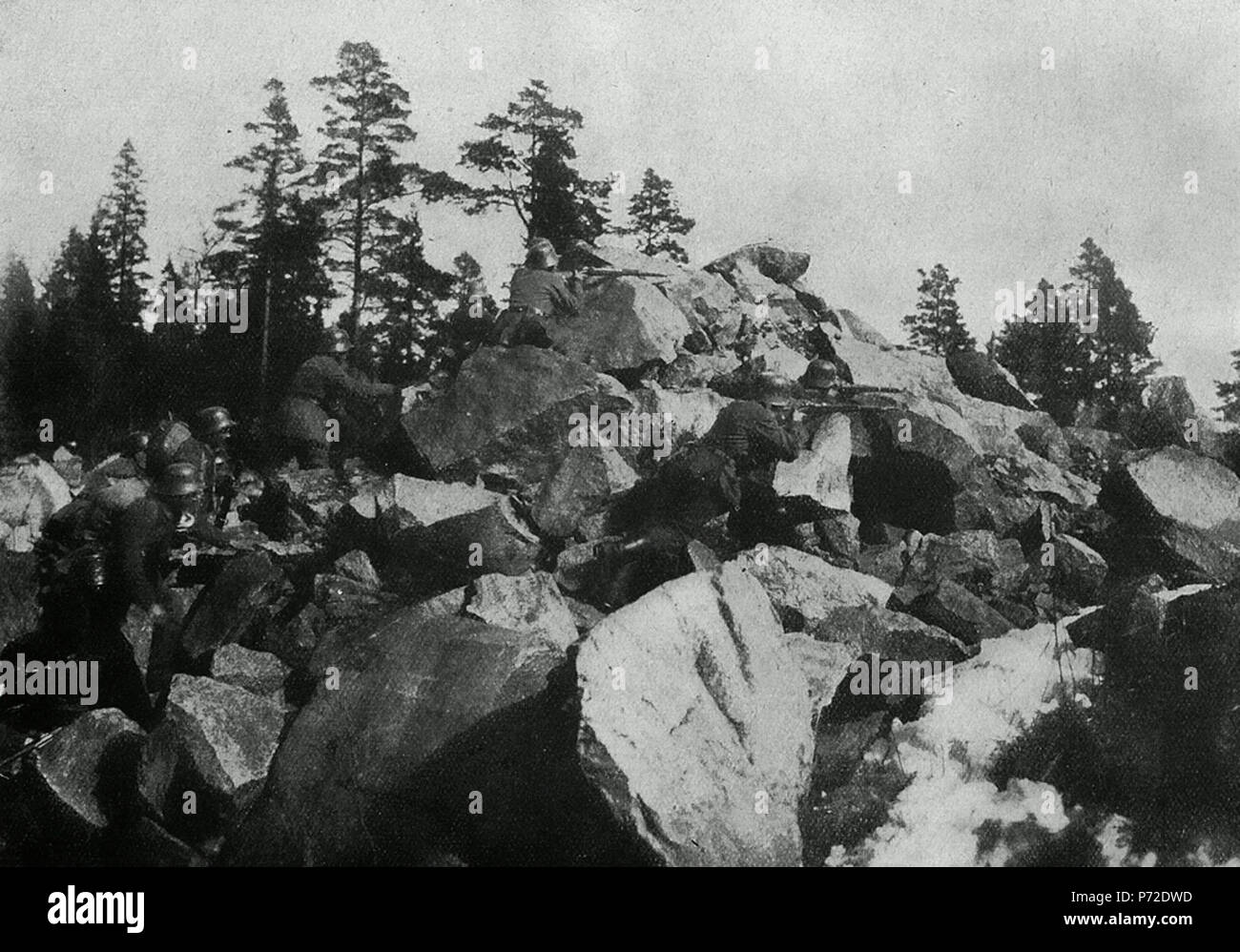 English: Vormarschgefechte im April 1918 in Finnland. 29 Mai 2016, 02:10:55 17 Vormarsch Finnland 1918 Stockfoto