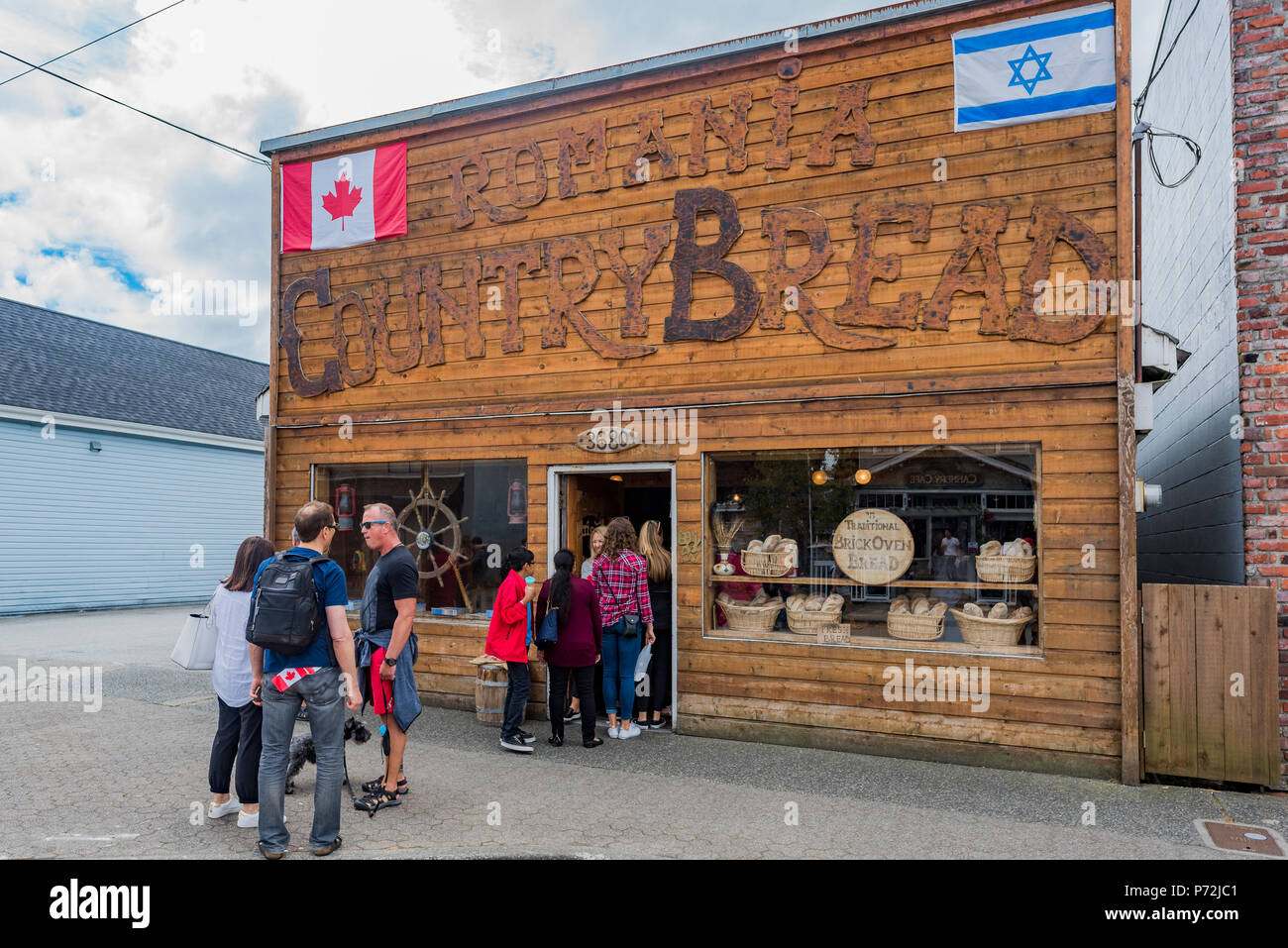 Rumänien land Brot shop, Dorf Steveston, Richmond, British Columbia, Kanada. Stockfoto