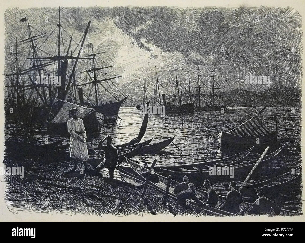 6 Brun Alexandre - Tinte - Débarquement en Méditerranée - FEUILLE 22 x 29,5 cm Stockfoto