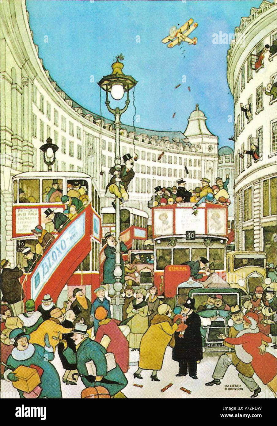 Diese Karikatur aus den späten 1920er Jahren ist mit dem Titel "Der Geist der Weihnacht in der Regent Street', sie wurde von William Heath-Robinson am berühmtesten für seine Zeichnungen von lächerlich unglaubwürdig und über komplizierte Maschinen entworfen, die einfachsten Aufgaben zu erfüllen. 42 Regent Street (17172796477) Stockfoto
