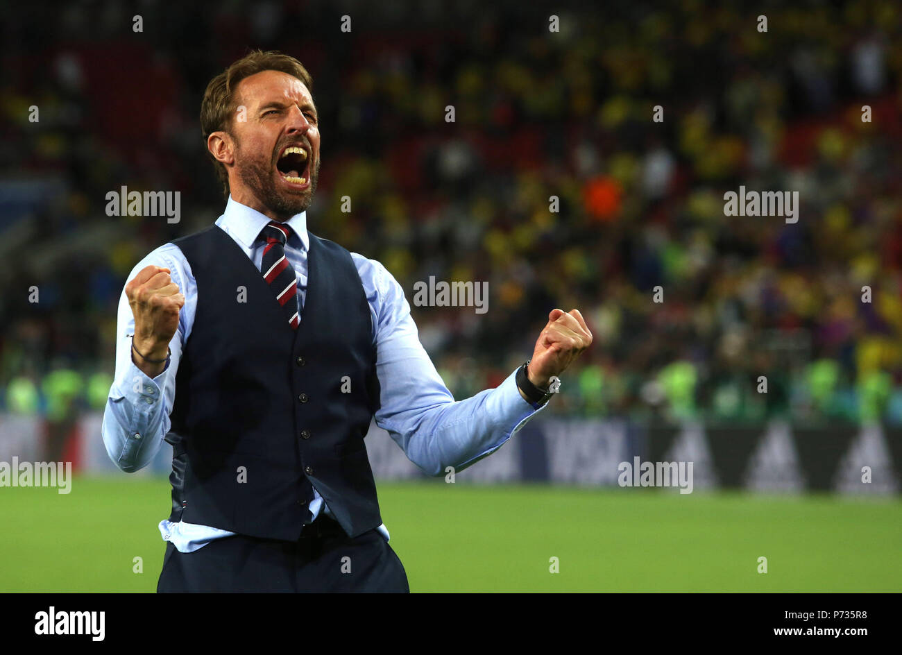 Moskau, Russische. 03 Juli, 2018. 03.07.2018. Moskau, Russland: Gareth Southgate feiert Sieg am Ende der Runde-16 FIFA WM 2018 Russland Fußball Match zwischen Kolumbien VS ENGLAND in Spartak Stadium. Credit: Unabhängige Fotoagentur/Alamy leben Nachrichten Stockfoto