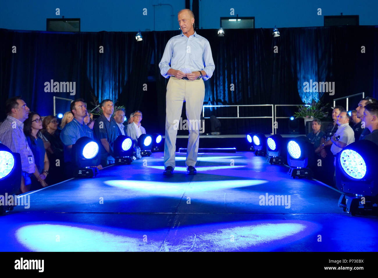 Mirabel, Kanada, 4. Juli 2018. Airbus CEO Tom Enders bei der Bekanntgabe der Partnerschaft von Airbus und der C-Serie von Bombardier jet. Kredit; Mario Beauregard/Alamy leben Nachrichten Stockfoto