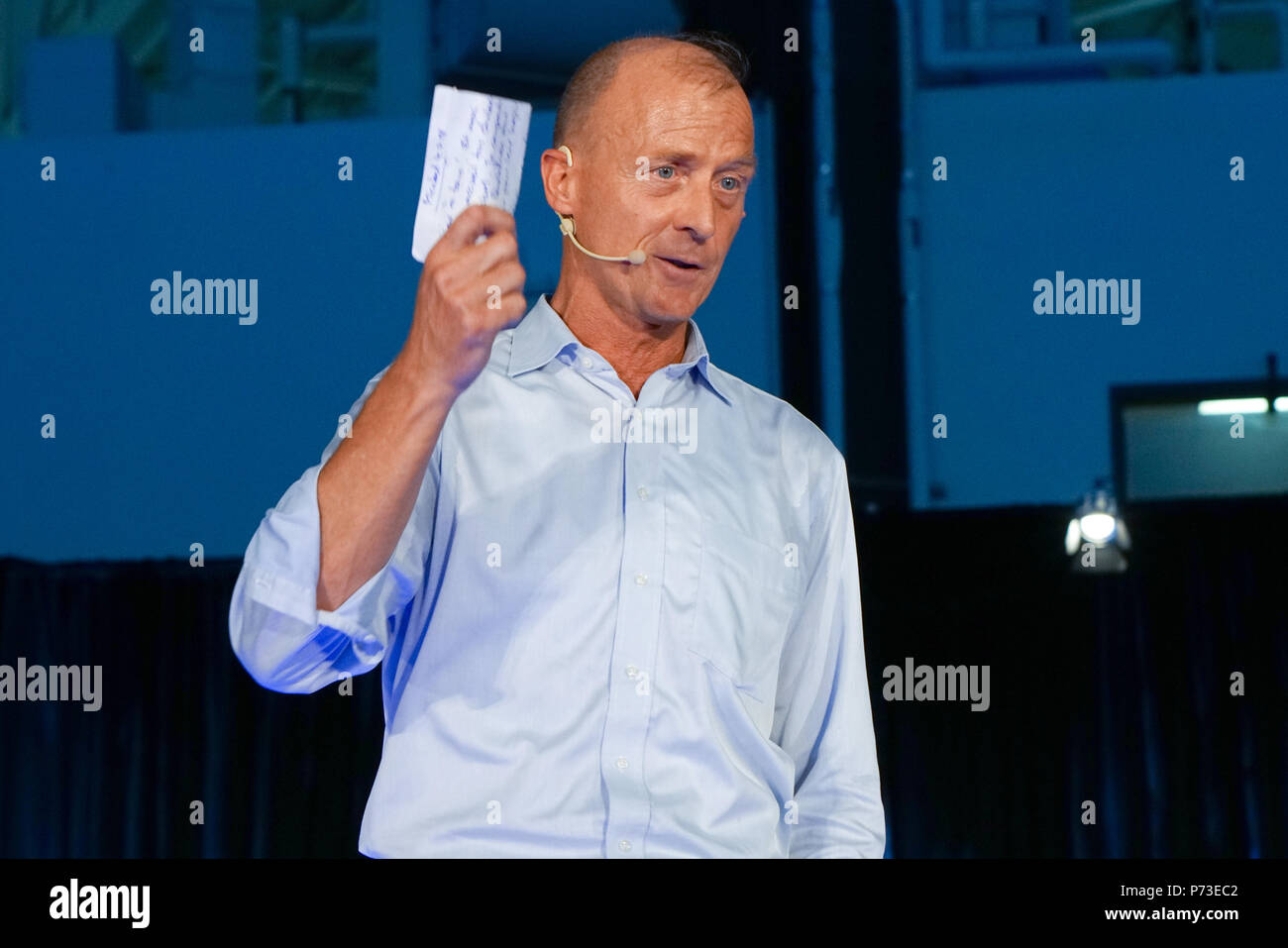 Mirabel, Kanada, 4. Juli 2018. Airbus CEO Tom Enders bei der Bekanntgabe der Partnerschaft von Airbus und der C-Serie von Bombardier jet. Kredit; Mario Beauregard/Alamy leben Nachrichten Stockfoto