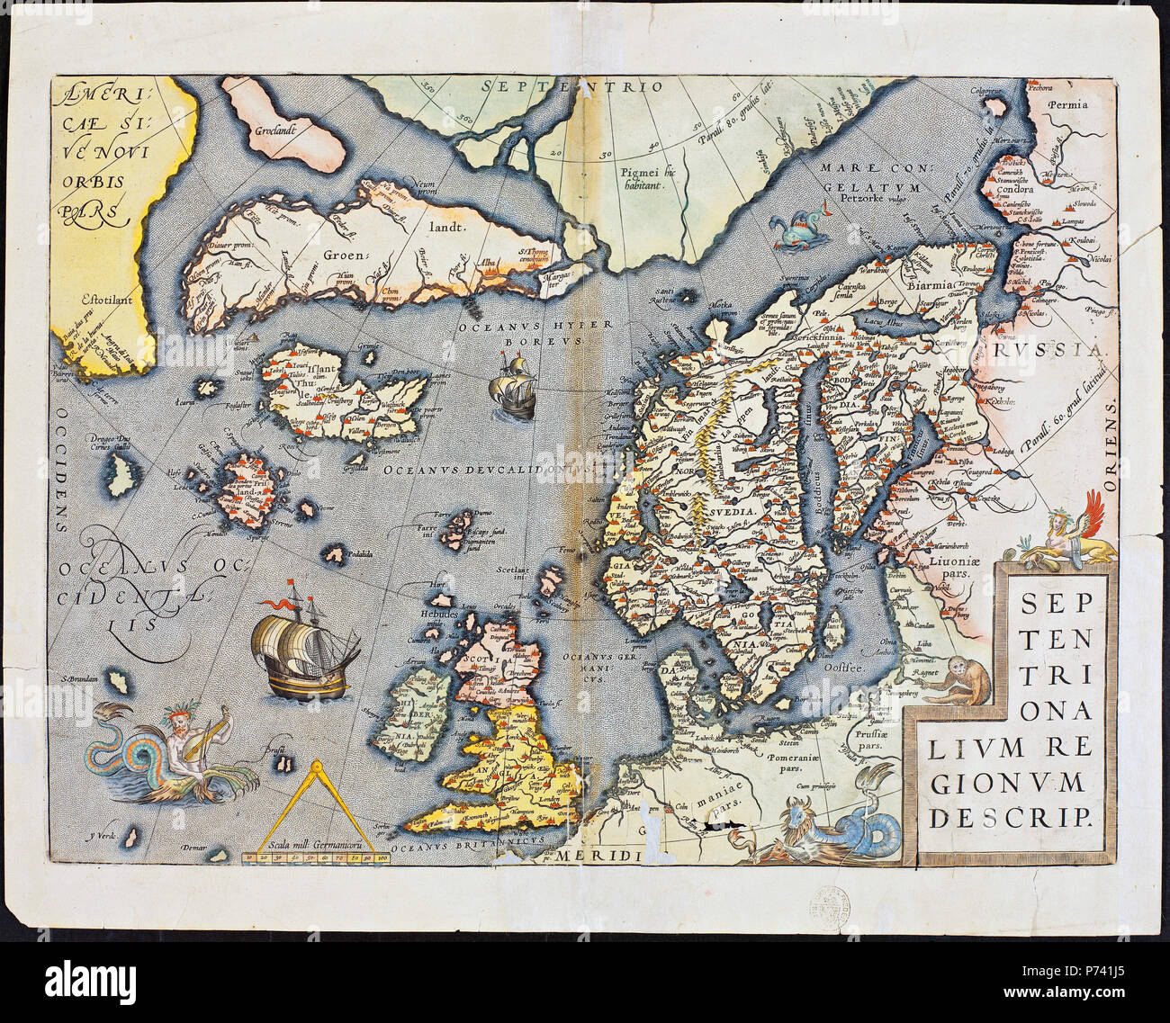 Abraham Ortelius nordenkart, 1601 - Karte von den nördlichen Ländern Stockfoto