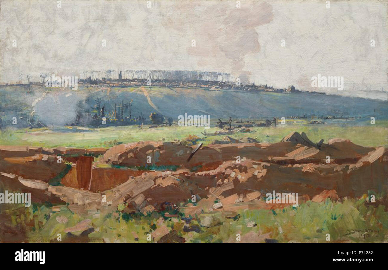 Englisch: Villers Bretonneux von Arthur Streeton, 1918, Öl auf Leinwand auf Karton, Kunstgalerie von New South Wales. 1918 48 "Villers Bretonneux" von Arthur Streeton, 1918 Stockfoto