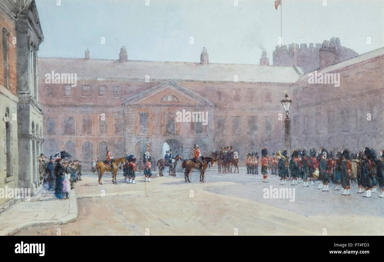 Englisch: Guards Parade, Dublin Castle von Rose Barton, 1894, Aquarell, 32 von 52 cm. 1894 1' Guards Parade, Dublin Castle" von Rose Barton, 1894, Aquarell Stockfoto