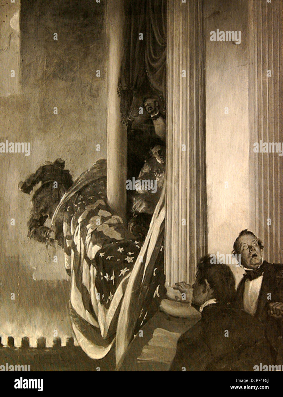 Deutsch: Das Attentat auf Lincoln von Jay Hambridge, 1890, Öl auf Leinwand, 23,5 x 18,5 cm, Brigham Young University Museum für Kunst. 1890 1 "Das Attentat auf Lincoln" von Jay Hambridge, 1890 Stockfoto