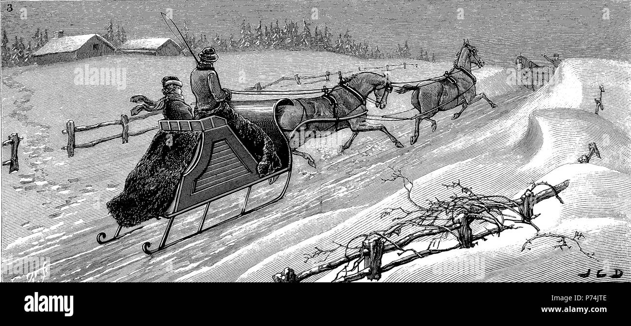 Wintersport in Halifax, Nova Scotia, Tandem fahren, rodeln, digital verbesserte Reproduktion von einem ursprünglichen Drucken aus dem Jahr 1881 Stockfoto