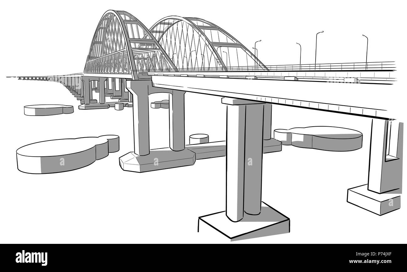 Handskizze Vector Illustration der Krim Brücke Archen und Straße Stock Vektor