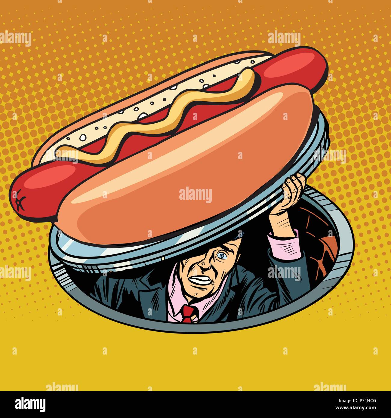 Hot Dog. Mann unter fast food Stock Vektor