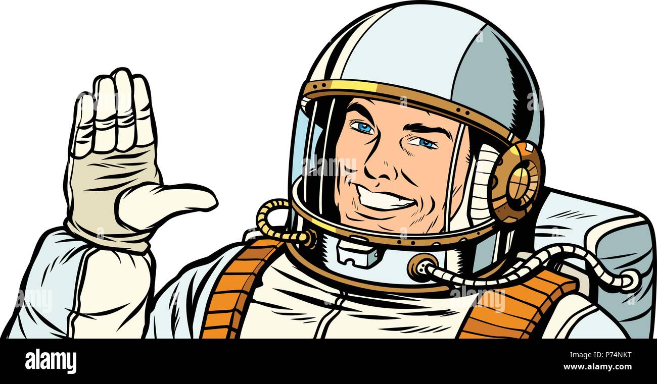 Männlichen Astronauten Abstimmung die Hand nach oben Stock Vektor